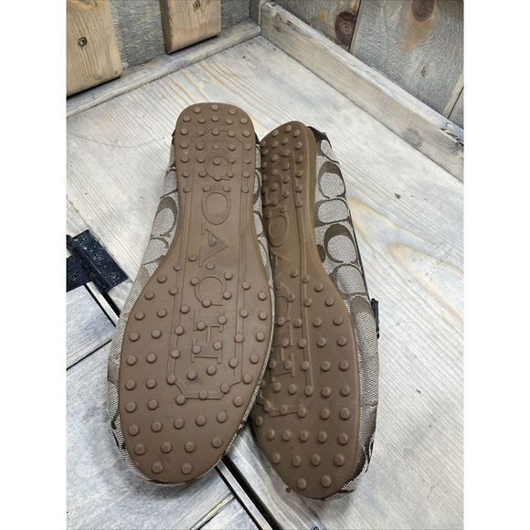 COACH Fortunata Loafer US9 Tan/Brown Slip-on Leather Canvas Driving Shoes - Picture 6 of 10